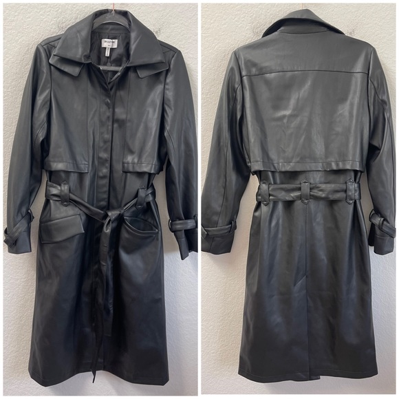 LNA Koa Vegan Leather Trench Coat Black Belted Waist Size Small NWT - Picture 3 of 7